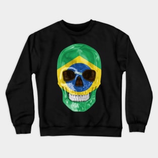 Brazil Flag Skull - Gift for Brazilian With Roots From Brazil Crewneck Sweatshirt